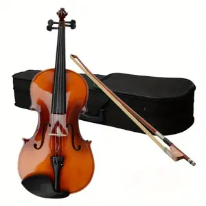 16" Wooden Natural Acoustic Viola Set - Brown, Hard Case, Bow Included