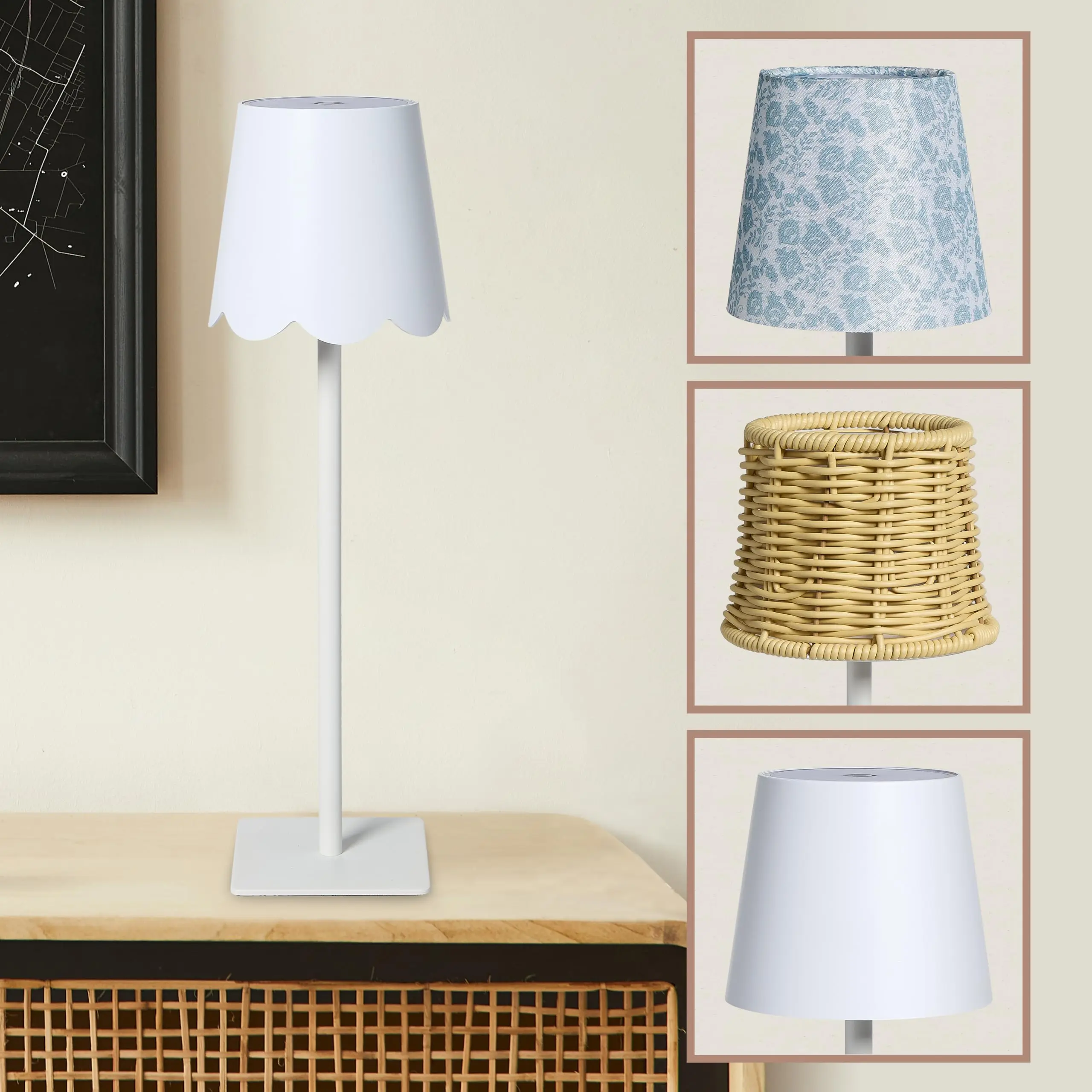 Sheffield Home 3-Piece Decorative Lamp Shade Set - Scalloped Conic, Fabric Printed Shades for Bedroom Home Improvement Lighting Accessories Design