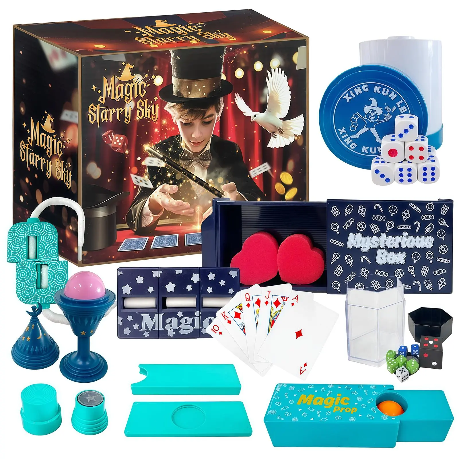 Magic performance set 10-in-1 magic set,interesting magic toy set, magic props include dice, props suitable for beginners and children, parent-child interaction toys