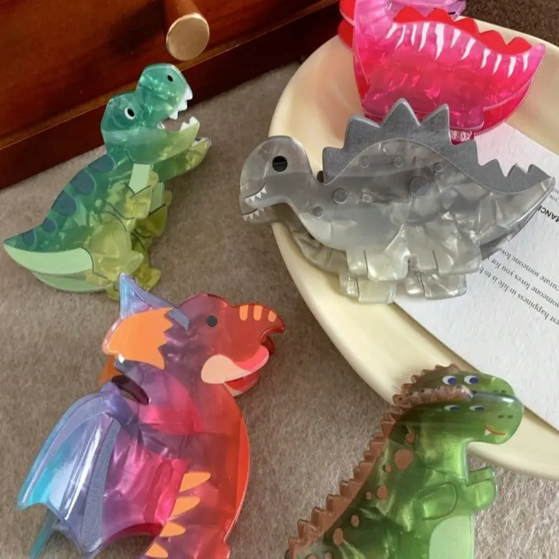 5pcs Gradient Dinosaur Hair Clip, Cute Cartoon Little Dinosaur Claw Clip for Women, Perfect for Back Hair, Ponytails & Daily, Cute Hair Accessories, Fun Claw Clips, Hair Claws, Super Cute Clips, Hair Claws Set