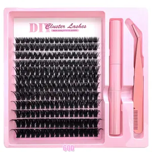 Lash Extension Kit 240pcs/204pcs DIY Individual Lash Clusters High Quality Eyelashes 30D & 40D Fluffy Curly 9-16mm Mixed, Eyelash Remover Tweezers Self Use