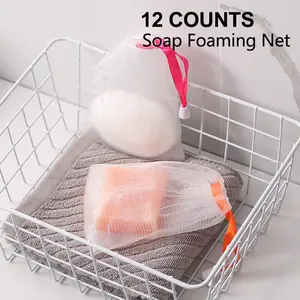 [Holiday Haul] 12 PCS Soap Bags Handmade Soap Bubble Mesh Bags Exfoliating Soap Saver Pouch Net Bags with Drawstring Body Facial Cleaning Tool for Bath & Shower (Assorted Colors) Personal 12Pcs Hanging Set