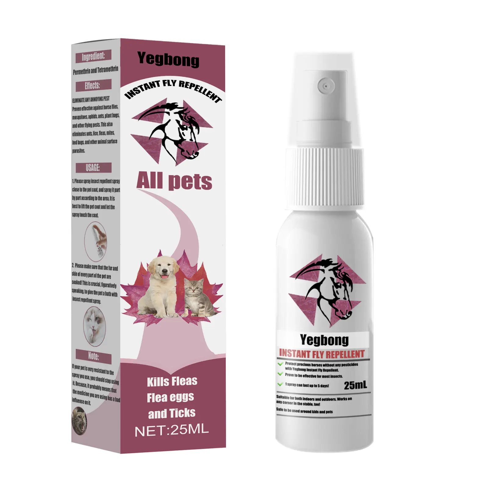 Yegbong Deodorizing Flea Spray for Dogs & Cats - Quick Clean Deodorizing Formula, Permethrin-Free Animal Fleas and Tick Control Solution, Gentle External Care, & Tick Prevention Flea Sprays