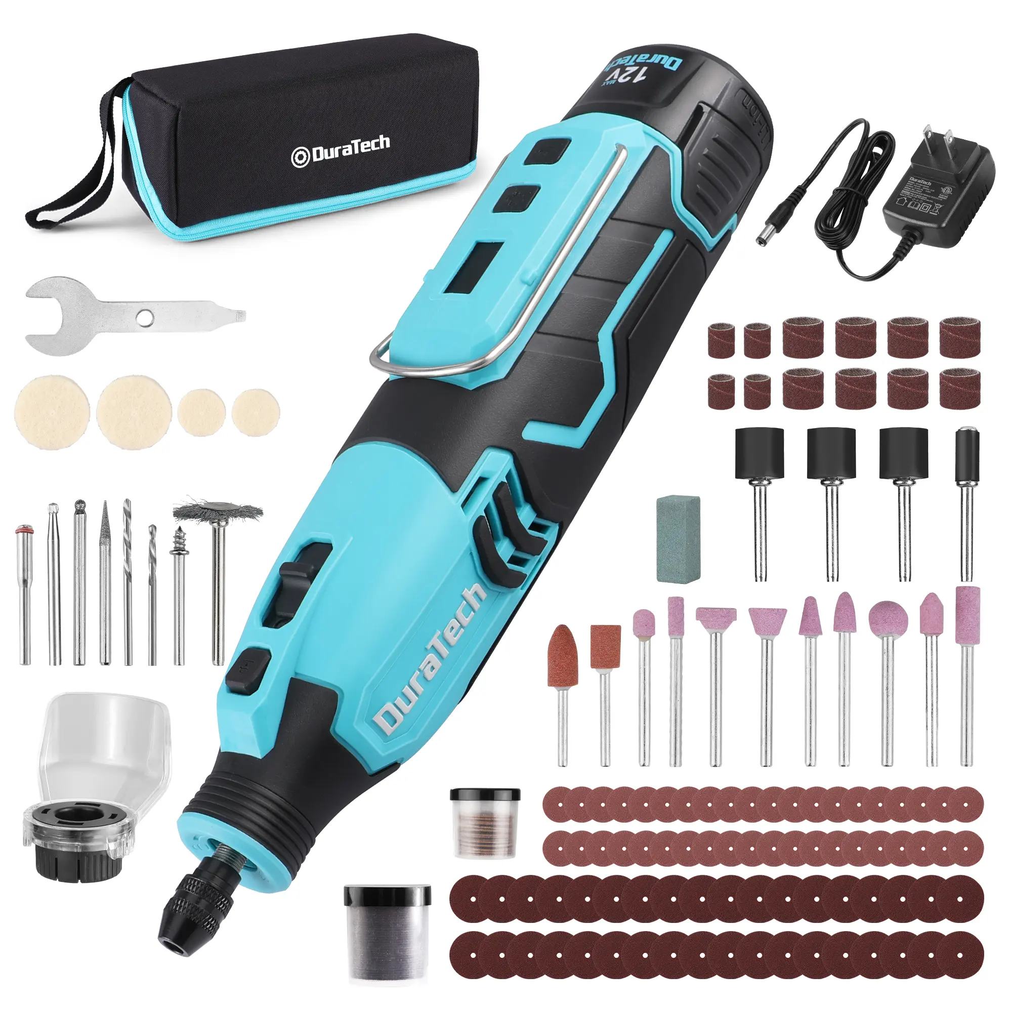 #fathersdaygift DURATECH Cordless Rotary Tool Kit, 12V Rotary Tool with 2.0Ah Rechargeable Battery, 5000-35000RPM 7 Variable Speed, 118PCS Accessories for Sanding, Polishing, Carving, Cutting, Drilling and DIY Crafts