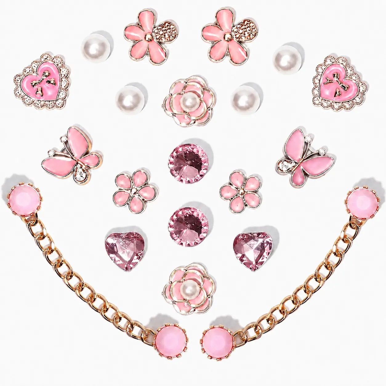 Women's Rhinestone Glitter Beads Shoe Decoration Charms - 20pcs Bling Plastic Butterfly Flower Pearl DIY Shoe Accessories, Pink Rhinestone Butterfly Party Favors, Shoe Decoration Charms Pink Rhinestone Butterfly