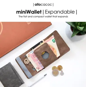 Allocacoc miniWallet Expandable Slim Minimalist Trifold RFID Leather Wallet, Quick Access Pull Strap, Compact Durable Card Holder with Elastic Band, Stylish Wallet for Everyday Use, Gift women & men
