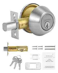 Round Deadbolt Lock, Single Cylinder, Keyed Entry, Satin Nickel Finish, 3 Keys Included, 1-Side Keyed, Residential Grade Security Door Hardware, ANSI Grade 2, Steel Construction, Smooth Operation, Easy Installation