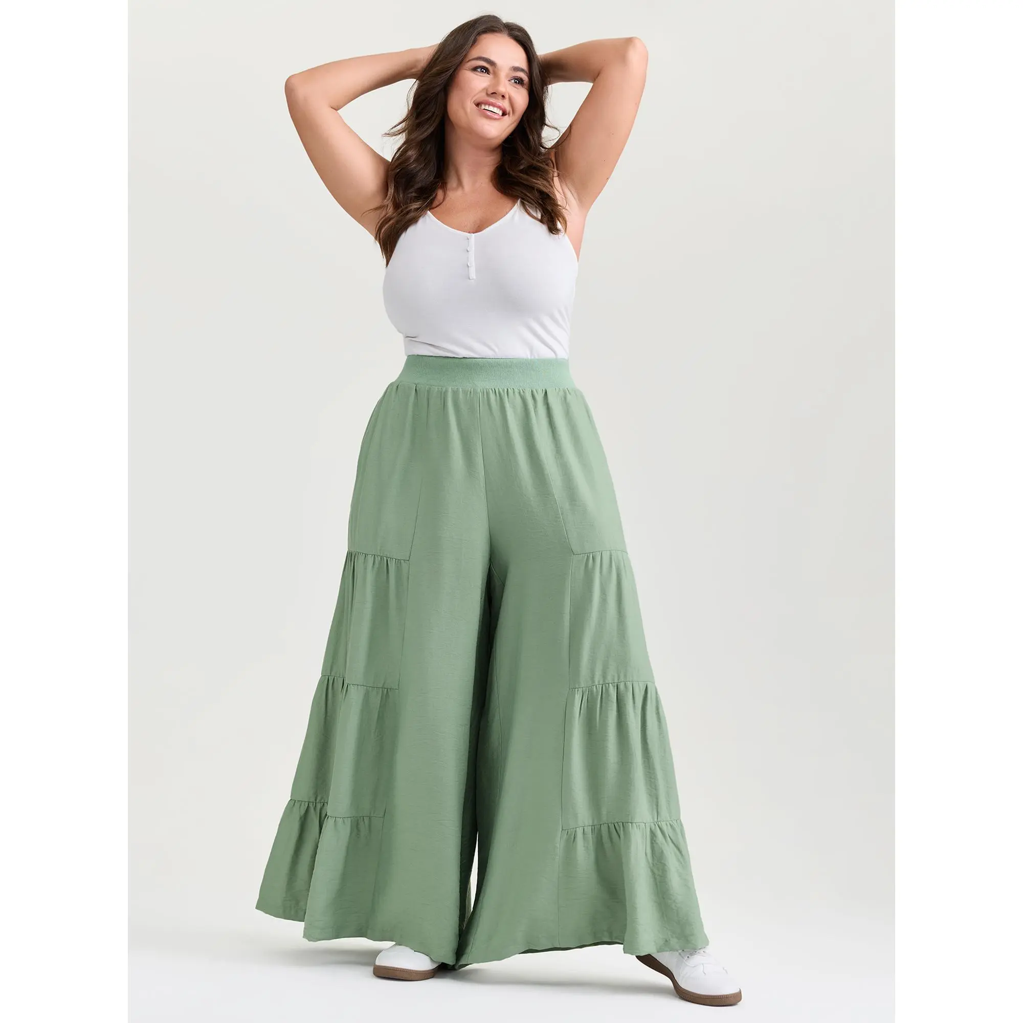 BLOOMCHIC Women's Plus Size Cerulean Bohemian Micro Floral Print Spandex Pants - Wide Shirred Waistband, Smooth Fabric, Flattering Hip Fit, Lady-Focused, Pocket-Equipped, M-6X  Summerfinds