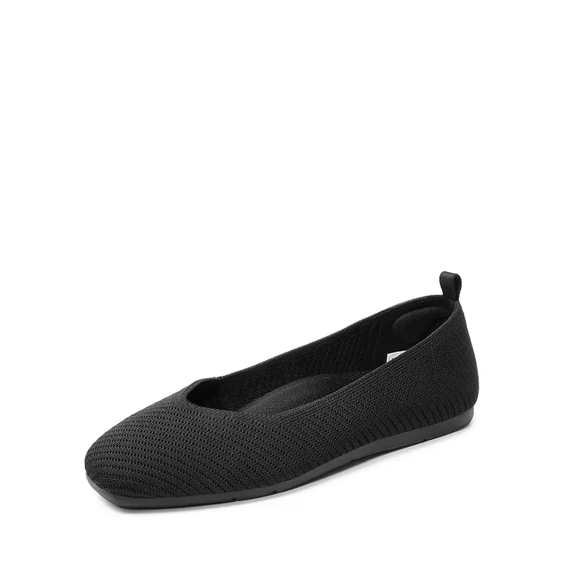 Dream Pairs Women's Striped Knit Ballet Flats, Slip On Walking Shoes with Arch Support, Lightweight Cushioned Latex Insole, Machine Washable, Casual, Footwear, Eva Foam, Knit Fabric, Stripes, Flexible, Low Profile, Indoor Errands, Comfy Style, Square Toe,