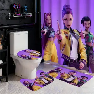 1/4 Pcs cartoon figure KPOP pattern Print bathroom set with shower curtain, carpet and 12 hooks, including bath mat, U-shaped floor mat, toilet seat oval rug, Bathroom decoration accessories, home decor Shower Essentials, Home Goods, Restroom