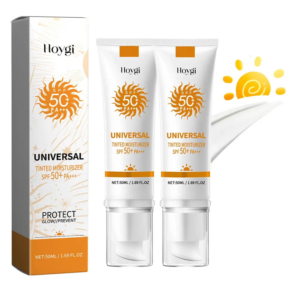 Sunscreen to prevent sunburn and tanning, Universal Tinted Face Moisturizer Sunscreen, SPF 50 PA+++ Outdoorfun Facial Daily Repairing Soothing Sunblock Water Proof Skin Repair Hydrate Moisture