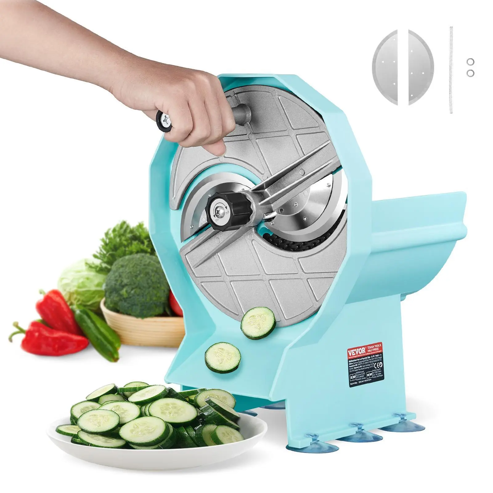 【Summerfinds】VEVOR Manual Kitchen Utensils Vegetable Fruit Slicer, 0-0.5"/0-12mm Thickness Adjustable Commercial Smooth Cutter, Double Feed Ports, Stainless Steel Blade for Cucumber, Cabbage, Cheese