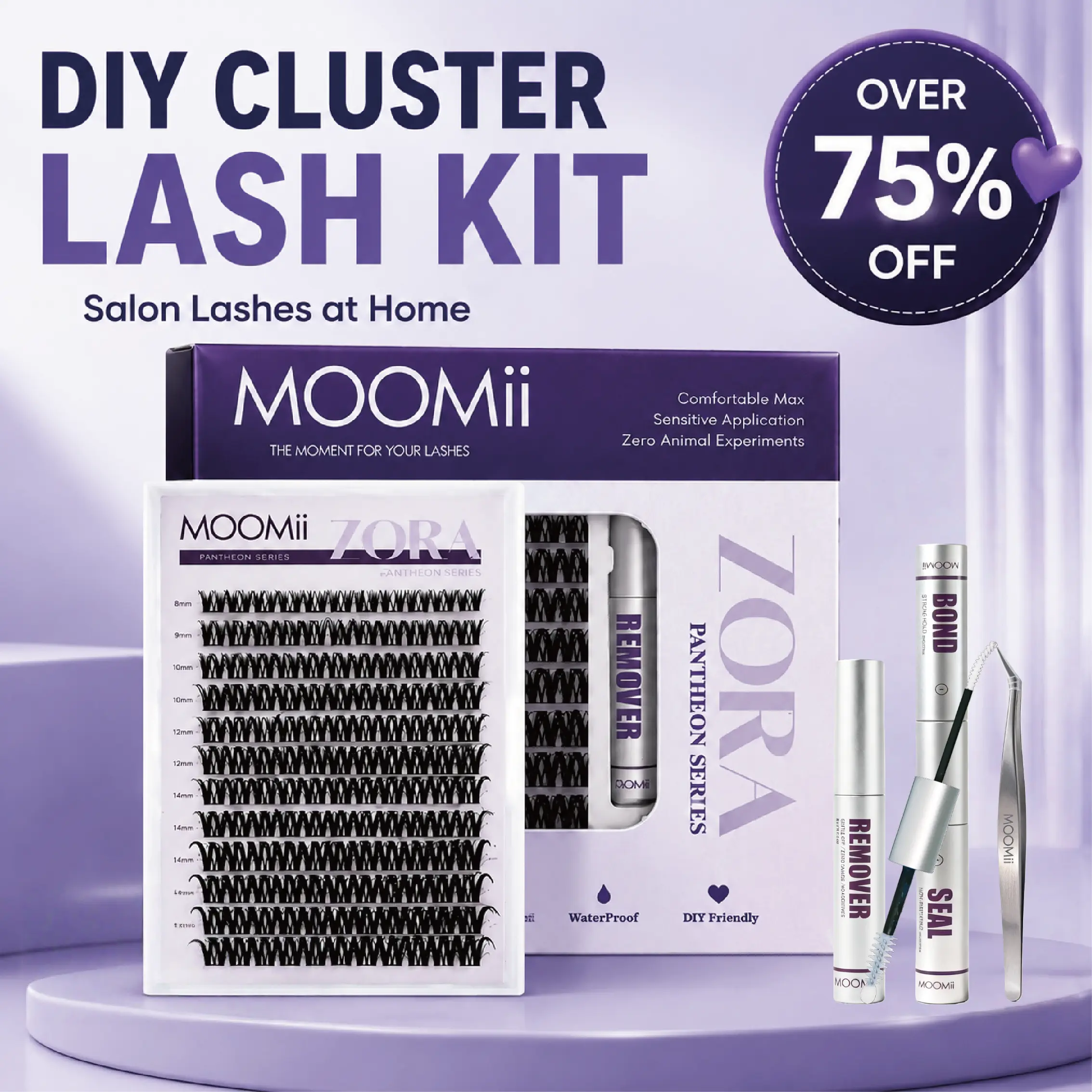 MOOMii ZORA D Curl Lash Cluster Kit, Wispy Wet Look Manga DIY Lash Extensions, Waterproof 0.03mm Thin Band, Bond & Seal, 8-18mm Mixed Lengths, Natural Volume, Lightweight, Reusable, Fox Eye, Doll Eye, Everyday Wear, False Eyelashes & Adhesives, Soft Glam,