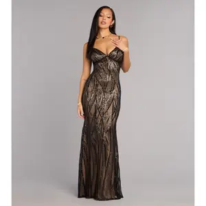 Desiree Sequin Bead Drape Formal Dress