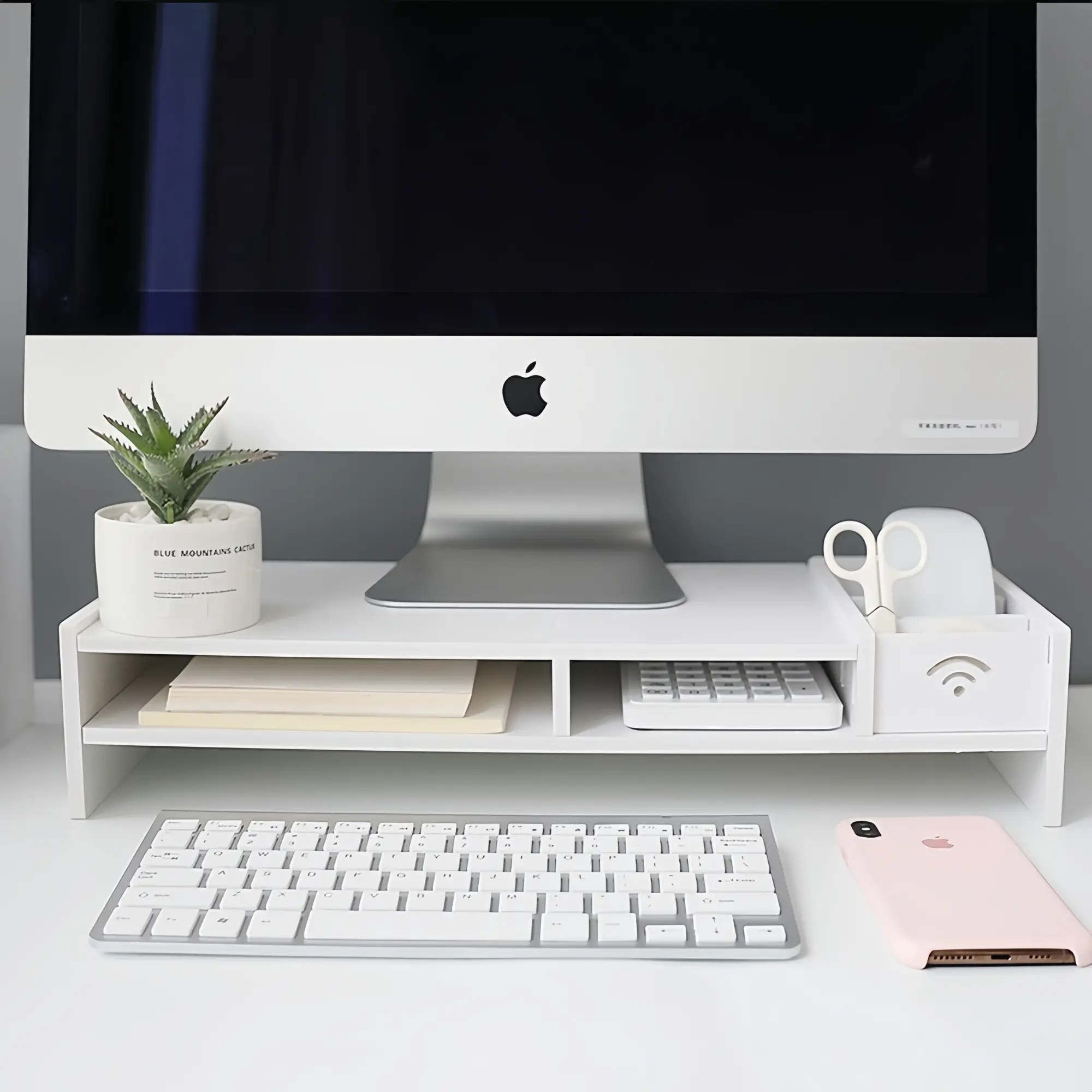 Ergonomic Monitor Riser with Storage Compartments, Home Office Desk Organizer for Laptop & Desktop, Screen Elevator to Relieve Neck Strain