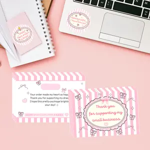 Coquette Thank You Cards – Pink Bow Small Business Packaging Inserts (Set of 25, 50, or 100)