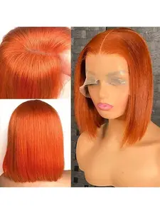 Ginger Blonde Bob Wig (Glue-Free), 13x4 HD Lace Frontal, Glueless lace frontal, Blend: Human Hair & Heat-Resistant Synthetic Fibers, 180% Density, Short Straight Style, Pre-Plucked Baby Hairs, Natural & Realistic Appearance, Suitable for Caucasia