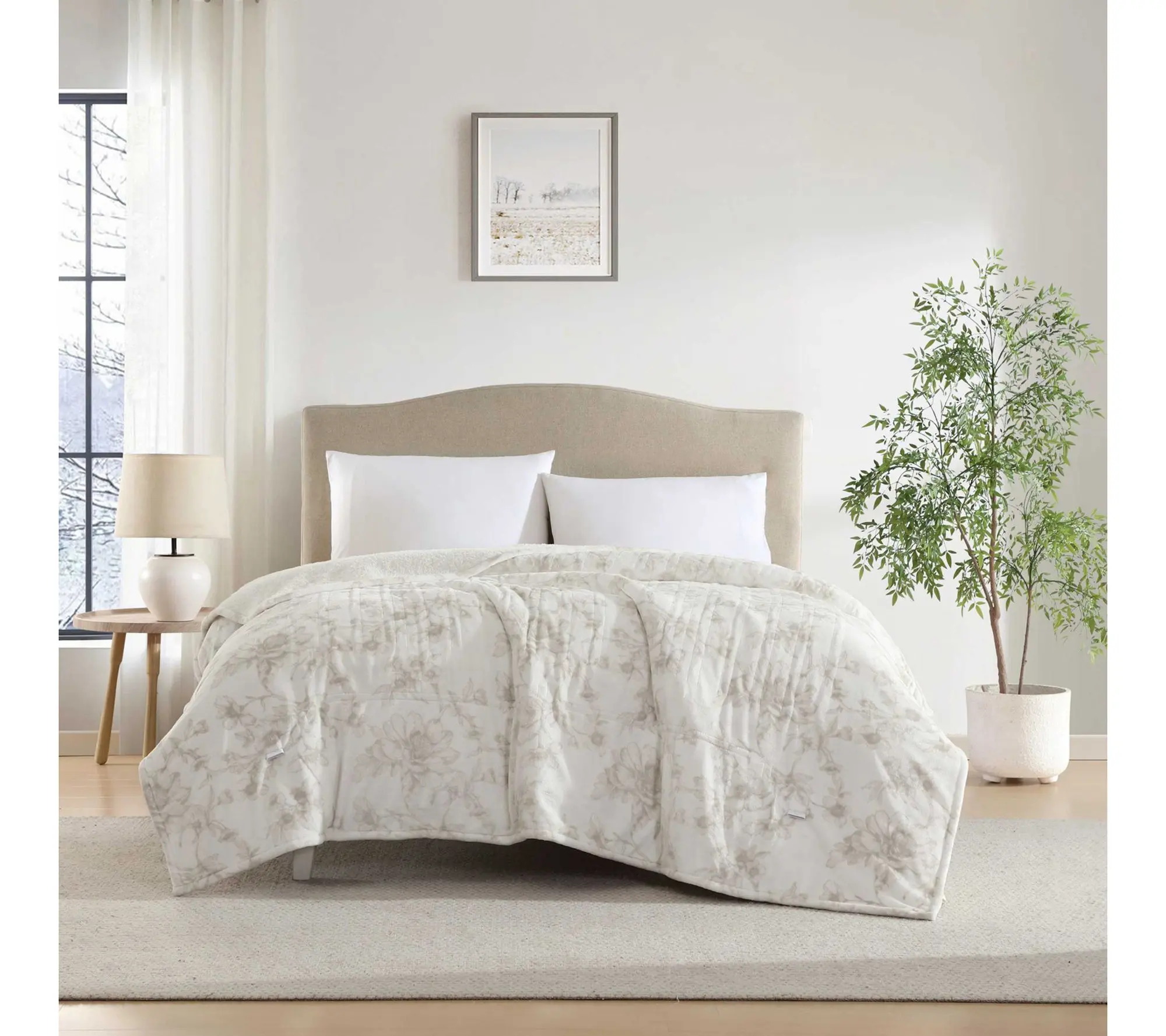 Laura Ashley Wistful Blooms Plush Sherpa Queen Heated Blanket