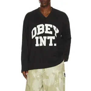 Obey Long Sleeve Football Jersey in Black