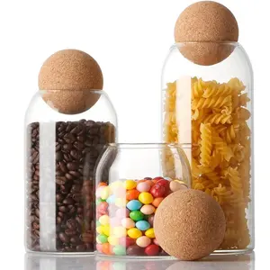 MIUVA Storage Glass Jar with Ball Cork Lid 3Pcs High Boron Silicon Canisters 500ML 800ML 1200ML Cute Decorative Round Jars for Kitchen Utensils & Food Storage Christmas Gift Set
