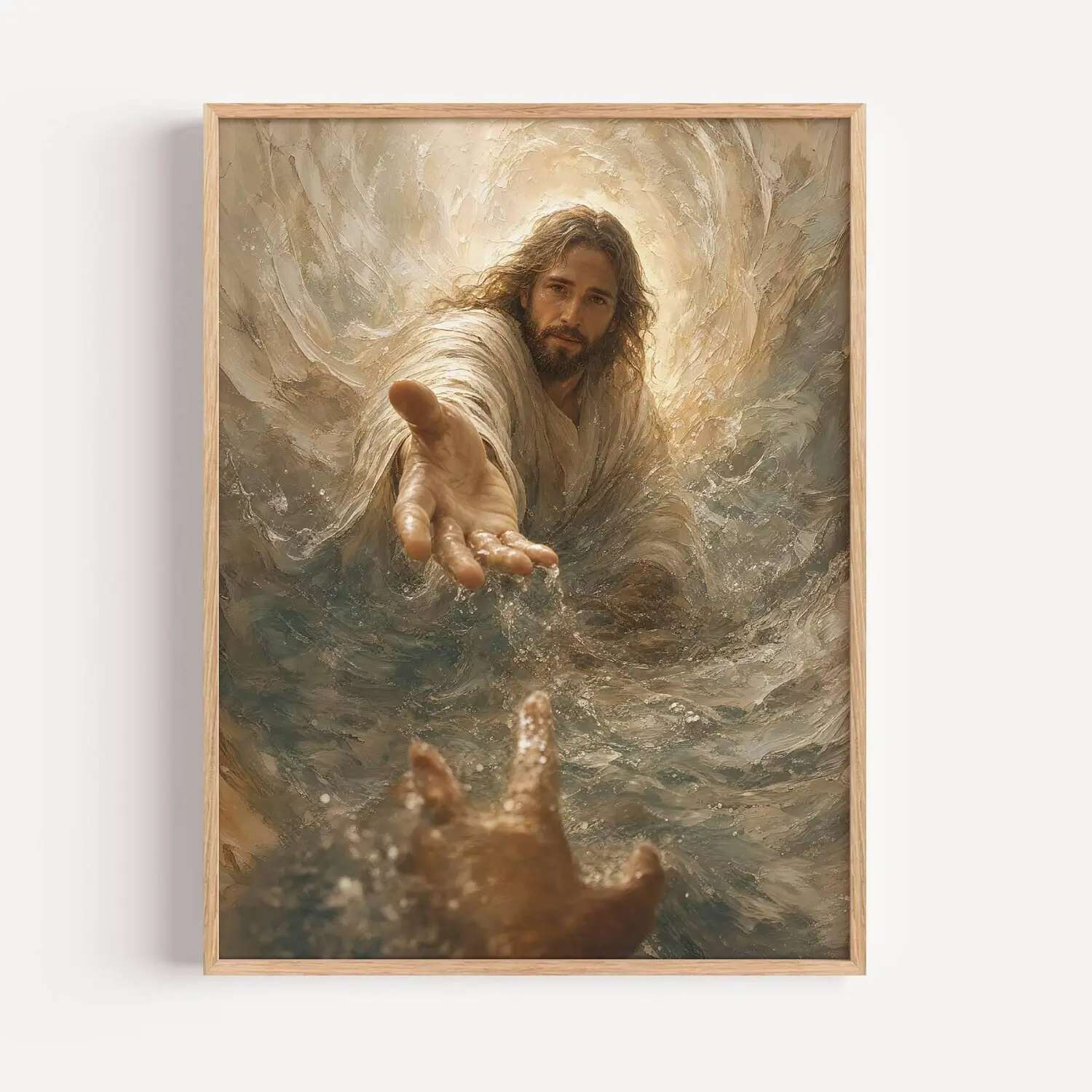 Jesus Reaching Hand Print, Painterly Christian Wall Art, Faith Over Fear Decor