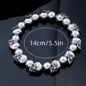 Gothic Retro Full Skull Bracelet Adjustable Size Men'S Motorcycle Riding Bracelet Hip-hop Punk Rock Halloween Jewelry Gift