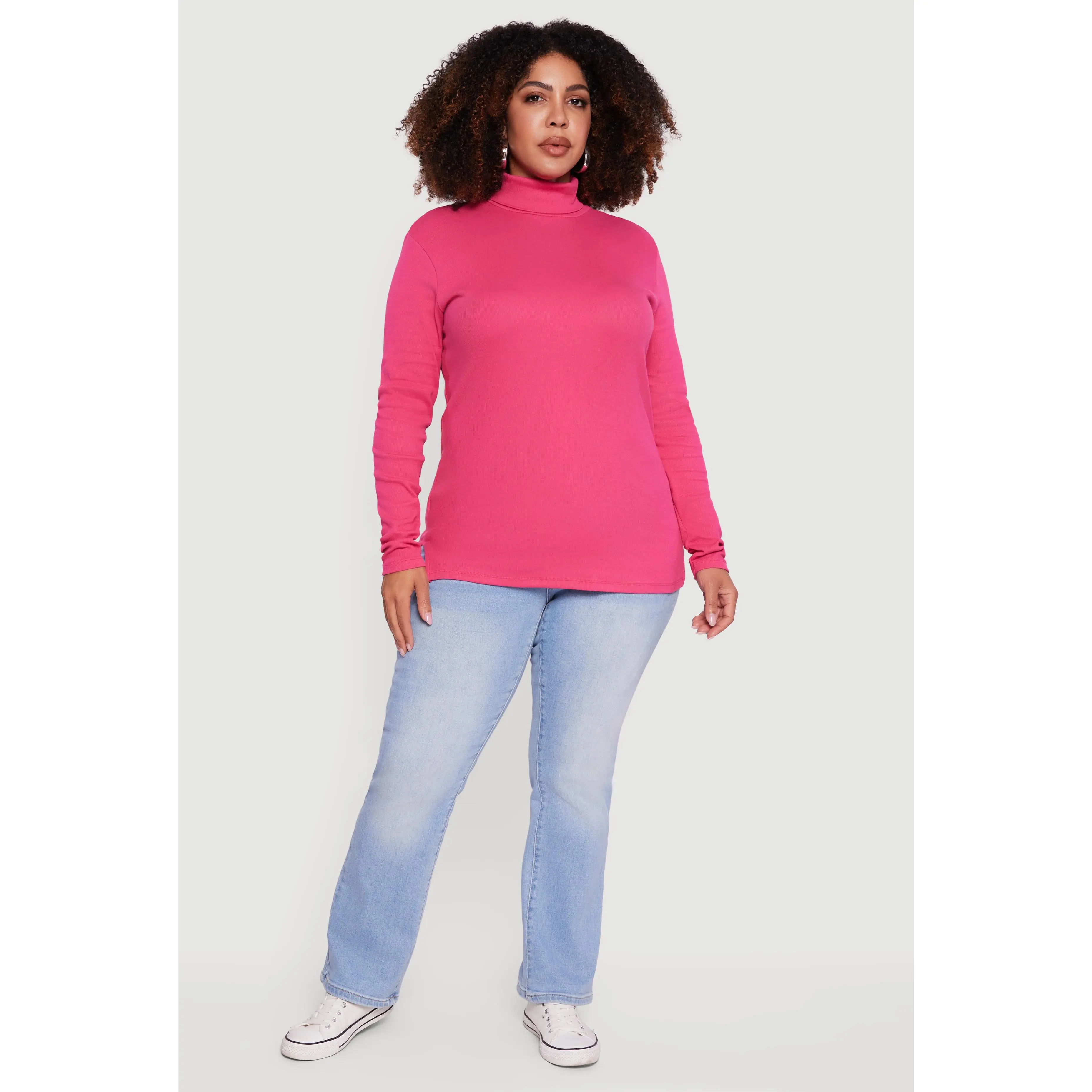 Plus Size Ribbed Knit Turtleneck Long Sleeve Top