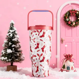 【Meoky】32oz&40oz Tumbler with Handle and Straw,Hot Water Mug, Insulated Water Bottle, Stainless Steel Travel Mug, Keeps Cold, Fits in Car Cup Holder,Christmas Gift