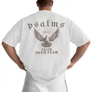Faith Over Fear T-Shirt With Psalm 93 4 Design Loose Fit Crew Neck Short Sleeve For Men Casual Wear Sports Fan Gift In Glossy Black Ultra-Soft Premium Drape Fabric