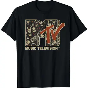 Graphic tee MTV Rock n Roll Music Hard Heavy Metal Skull Guitar Vintage T-Shirt classic cotton tee short sleeve shirt men's graphic tees gifts for him