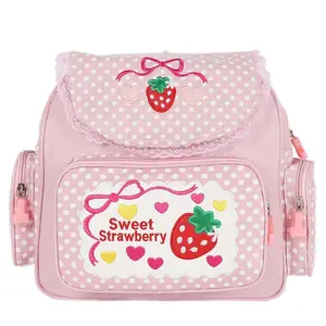 Kawaii Strawberry Embroidery Backpack for Girls Cute Pink Lace JK Strawberry Backpack Teen Students Embroideried School Bag Bookbag Satchel