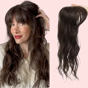 Auvzy Clip in Bangs Mini Wavy Hair Topper with Bangs 18inch Natural Looking Synthetic Clip Fringe for Thinning Hair Daily Wear Quick Styling Curly Wave