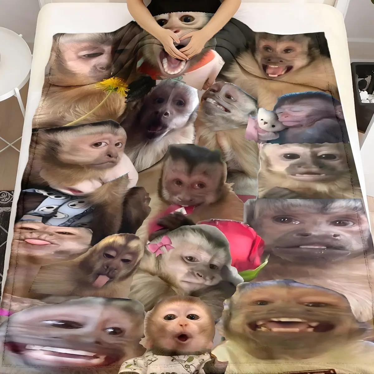 Global Picks Funny Monkey Party Blanket Flannel Fabric Soft Warm Anti-Wrinkle Easy Clean Perfect Gift for Fun Lovers Cozy Moments
