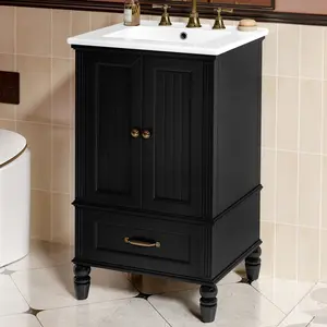 20" Bathroom Vanity with Sink, Bathroom Cabinet with Two Doors, Magnetic Door Stopper and  Adiustable Foot Pads, A Drawer, Black