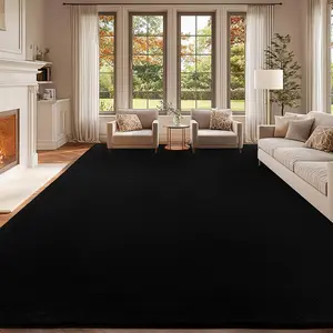 Black Rug for Living Room, 8x10 Washable Rug for Bedroom with Thickened Memory-, Modern Minimalist Large Carpet Solid Comfy Non Slip Carpet for  Room Dining Room Classroom  Decor