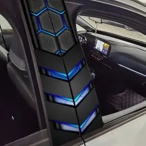 2-Pack AHPAINTING Sports Style Car B-Pillar Stickers - Hexagonal Blue Embellished Vinyl Decals, Scratch-Resistant and Water-Resistant Self-Adhesive No Residue Easy to Install Suitable for Plastic/Metal/Glass Surfaces, Disposable Appearance Accessories,