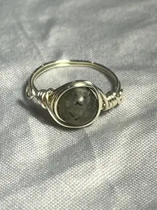 Labradorite size 8 silver-tone copper wire-wrapped ring