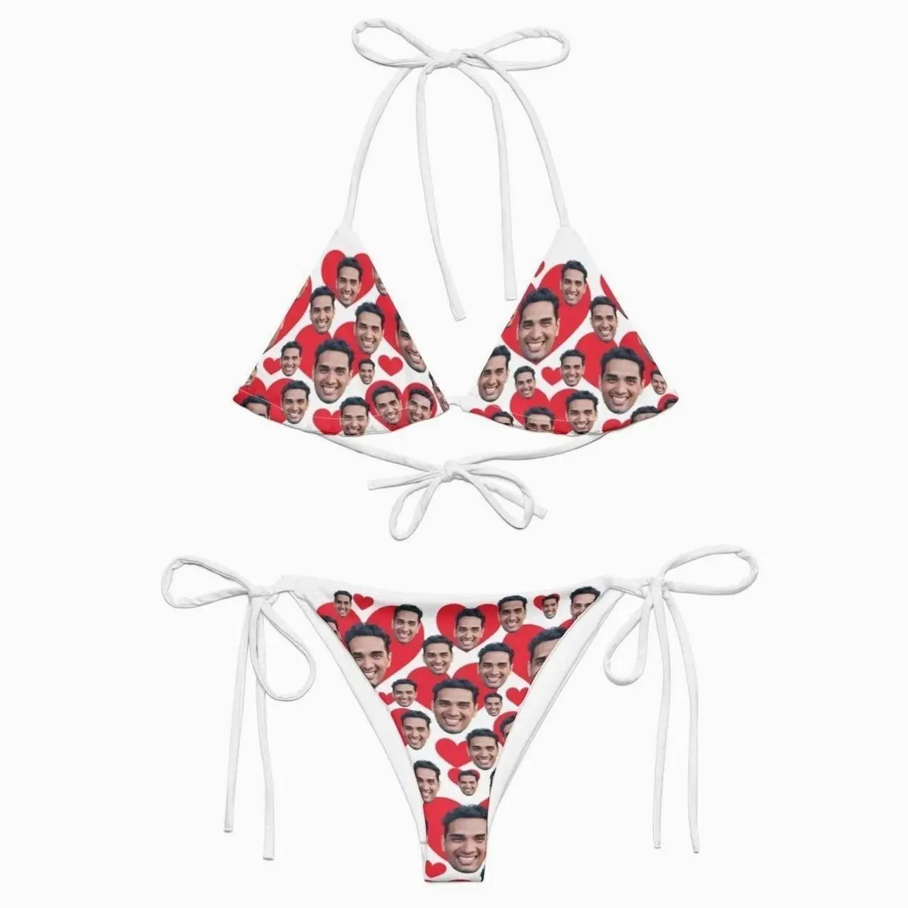 Personalized Custom Photo String Bikini Set for Women, Funny Face Love Print Swimsuit, Unique Romantic Beach Gift