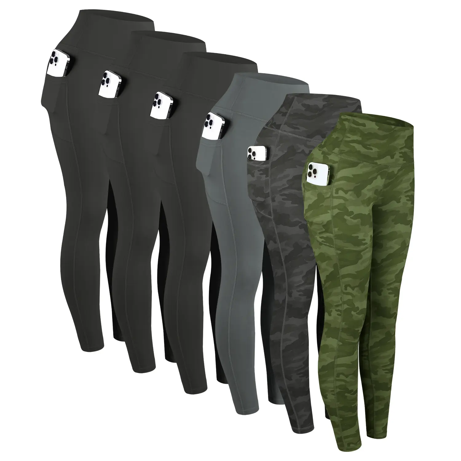 【Local shipping 】CHRLEISURE 6-PACK High Waist Pants With Pockets Running Yoga Leggings for Women Leggings with Pockets