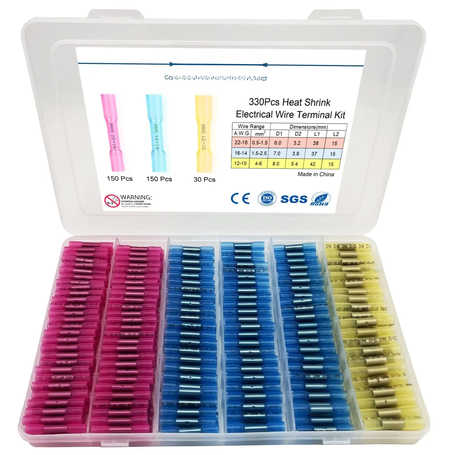 330 count  Connector, Automotive Electrical Connector Terminals,  Heat Shrink Wire Connectors Kit, Wire Splice Kit, Heat Shrink Tubing (22-10 AWG)
