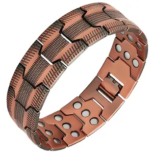 Men's Copper Bracelet with Triple Strong Magnetic Force, Magnetic Bracelet and Pure Copper Ring Set, Adjustable Size Tool Included