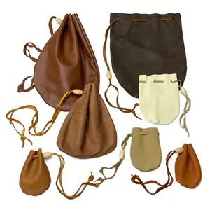 Leather Drawstring Pouch - Suede or Grain Keepsake Holder Bag