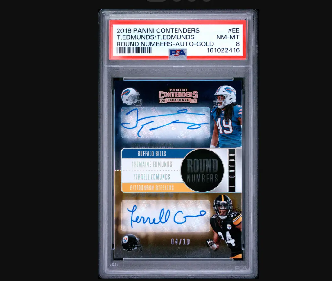 [POP 1] 2018 Panini Contenders Tremaine Edmunds / Terrell Edmunds Dual Auto Gold /10 PSA 8