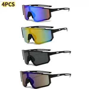 4Pcs Oversized Shield Sports Sunglasses for Men Women, UV Protection Wrap Around Mirrored Lens Shades, Cycling Running Baseball Fishing Outdoor Sunglasses
