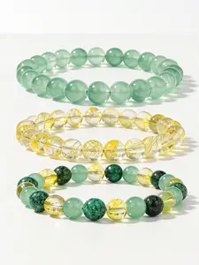 3 Piece Set Natural African Crystal Beaded Bracelets, Dainty Crystal Bracelet, Spiritual Healing Energy Jewelry, Chakra Balance Gift, Casual Wear