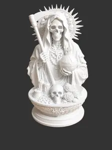 Gothic Traditional Religious Santa Muerte Altar Statue with Scythe, Globe – Home Decor, Home Supplies Figurine Mini Ornament