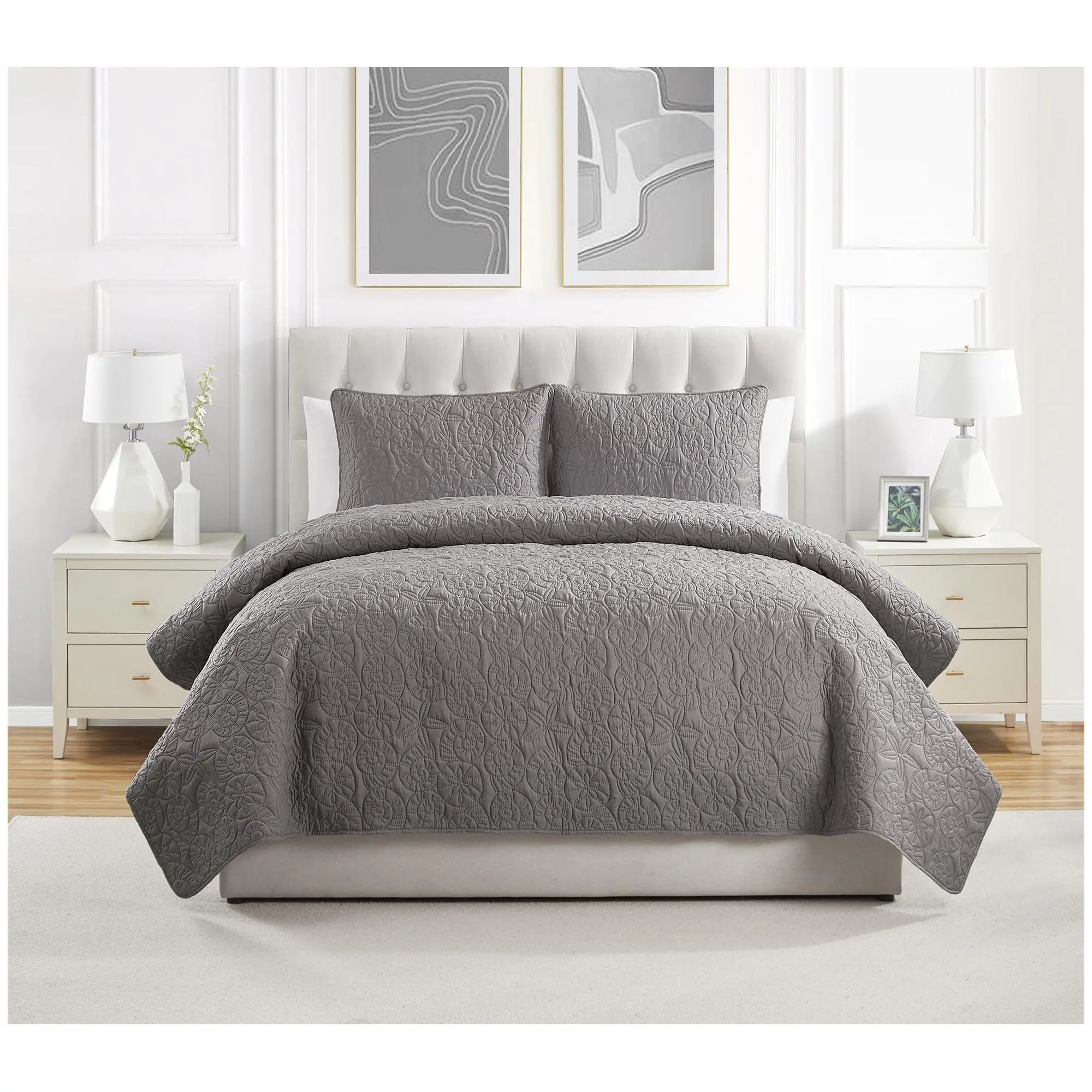 VCNY Home Seashell 3pc Solid Coastal Quilt Set,Full/ Queen