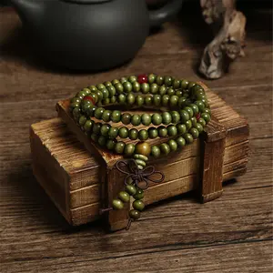 US-LUXURY - Green 6mm Natural Sandalwood Bracelets & Bangles For Women Buddhist Buddha Wood Prayer Bead Mala Unisex Men Jewelry Bijoux A245