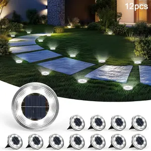 4/8/12pcs solar powered 8LED bead ground lighting, Solar garden lights, design for brighter outdoor light source, convenient embedded installation, warm white light, suitable for villa, park and decorative lighting, durable plastic shell