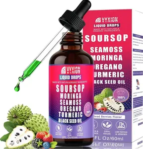 Soursop Bitters Liquid Drops 10 in 1 with Sea Moss, Moringa, Turmeric, Black Seed Oil, Oregano, Ashwagandha | Herbal Extracts for Overall Health-Enhancing |Vegan, Non-GMO| 2 Fl Oz(Mixed Berry Flavor)